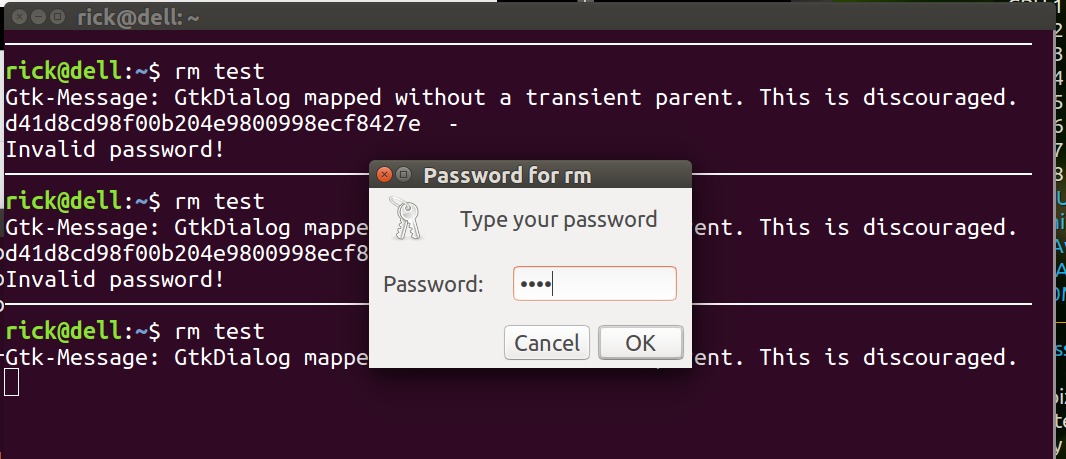 command-line,permissions,password,rm,ubuntu