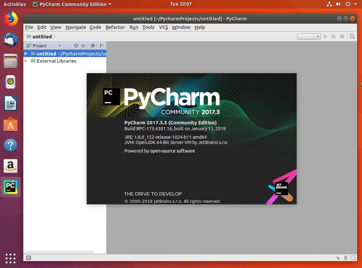 pycharm on ubuntu 18.04 bionic - pycharm installed