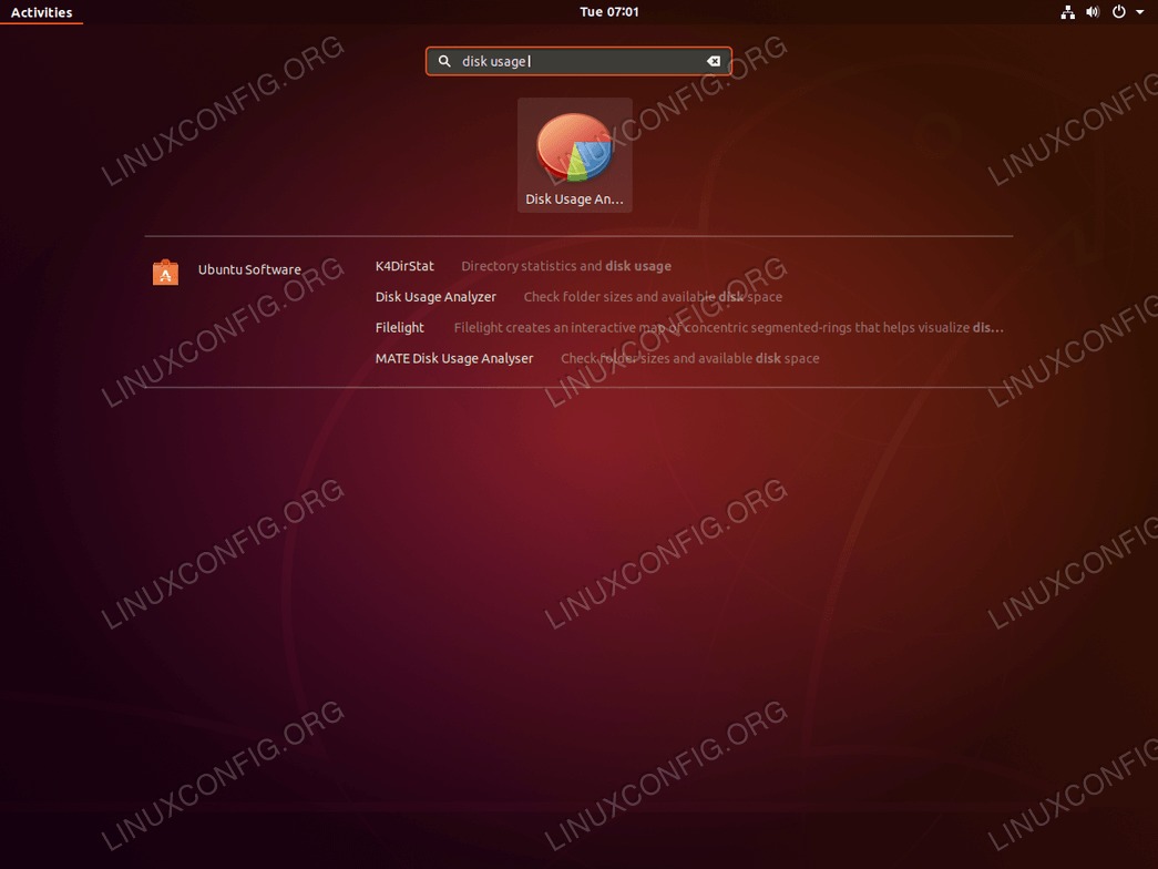 Start Disk usage analyzer - Ubuntu 18.04