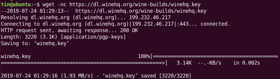 Download the wine repository key