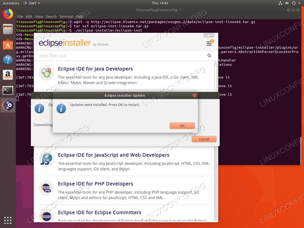 Restart Eclipse Oxygen installer - Ubuntu 18.04