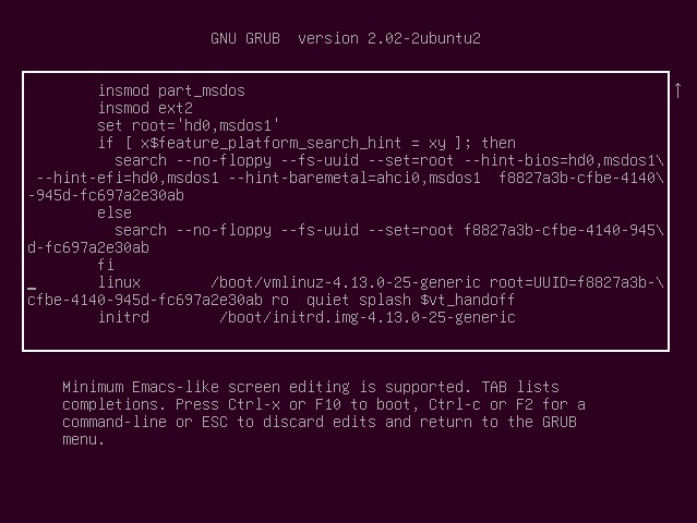 Locate grub boot line on Ubuntu 18.04 Bionic Beaver Linux 