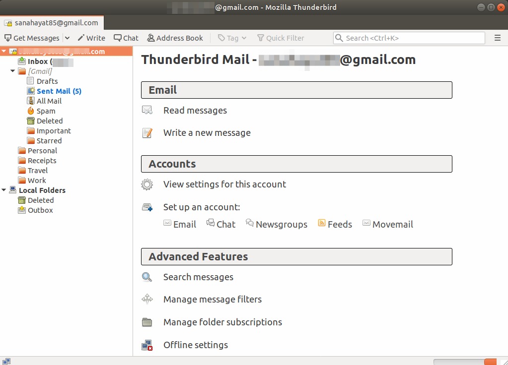Thunderbird has been successfully connected with a GMail account