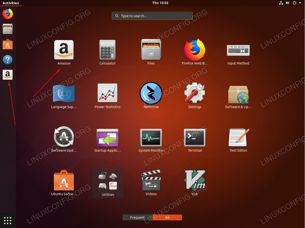 Amazon Launcher icon on Ubuntu 18.04 GNOME desktop