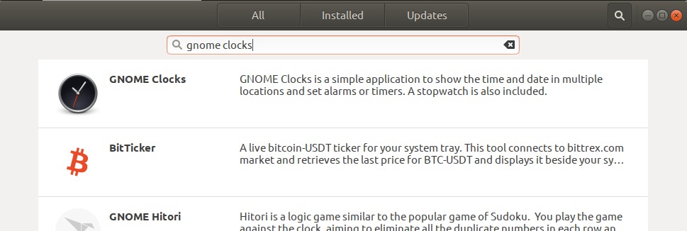 Search for Gnome Clocks in Software List