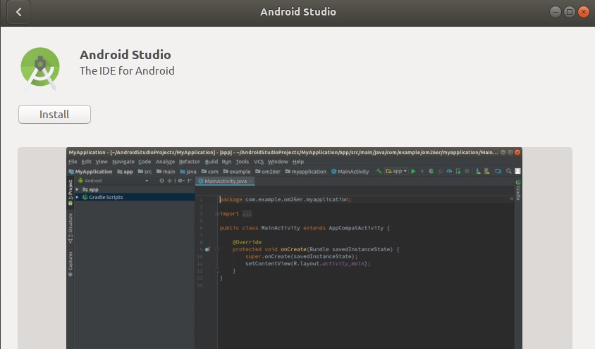 Install Android Studio Snap