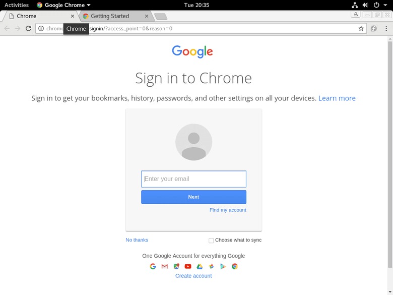 Google Chrome Running on Fedora 25