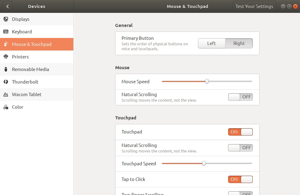 Mouse and Touchpad settings
