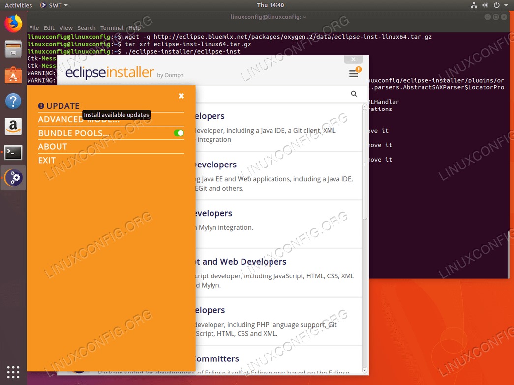 Update Eclipse Oxygen installer - Ubuntu 18.04
