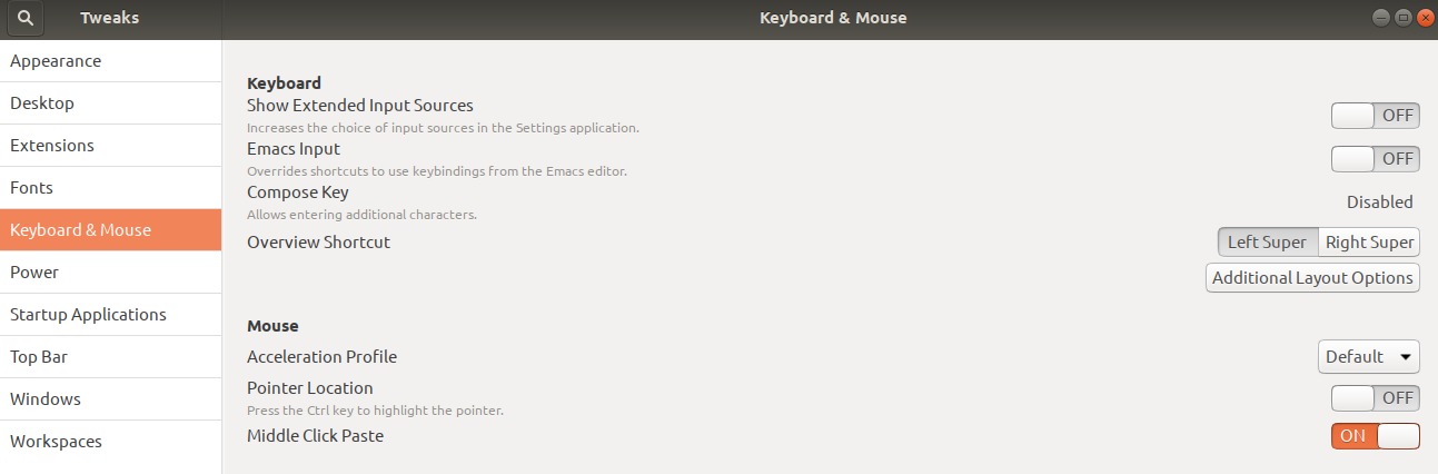 Configure Mouse by using GNOME Tweaks