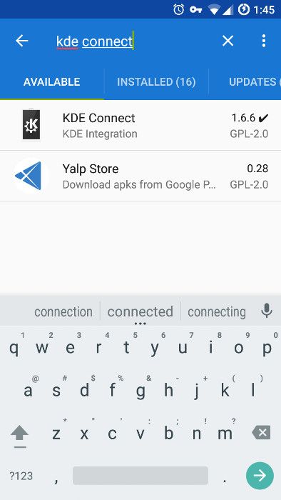 Search KDE Connect on F-Droid