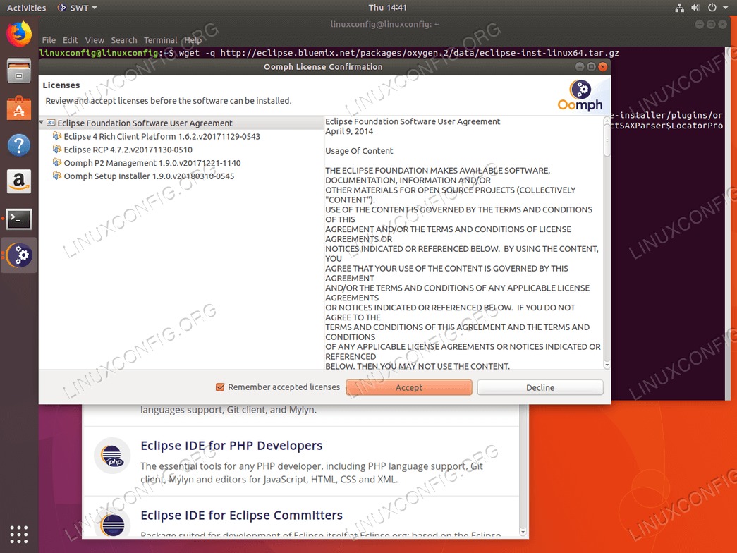 Eclipse Oxygen installer licenses- Ubuntu 18.04