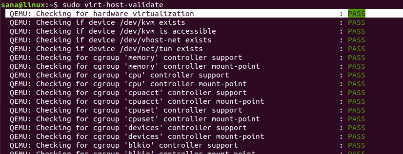 Use virt-host-validate command