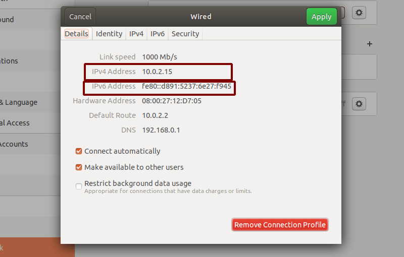 IP Address GUI Ubuntu