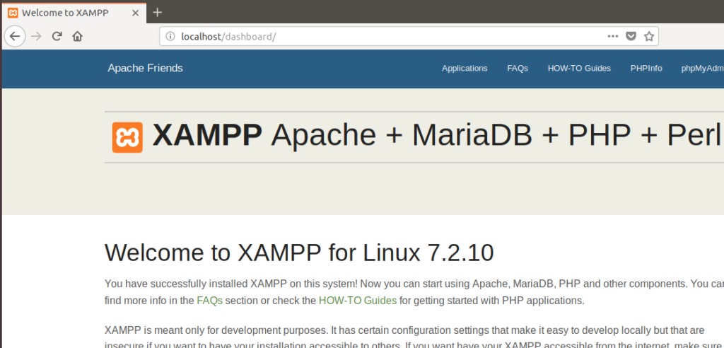 XAMPP Apache start page