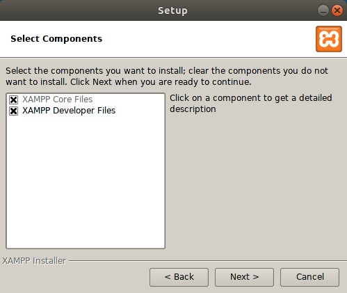 Choose which XAMPP components to be installed