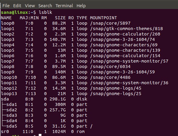 View partitions with lsblk command