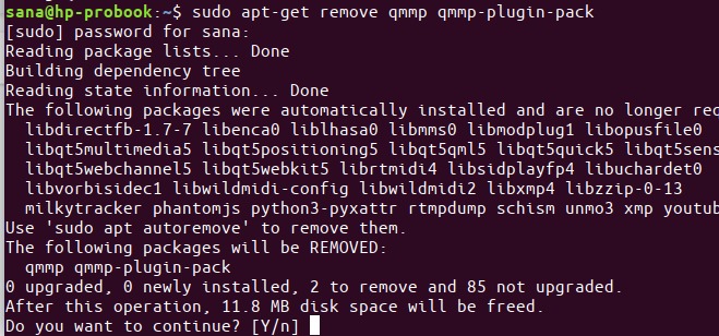 Remove QMMP with apt