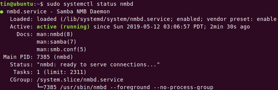 Check the status of nmbd service