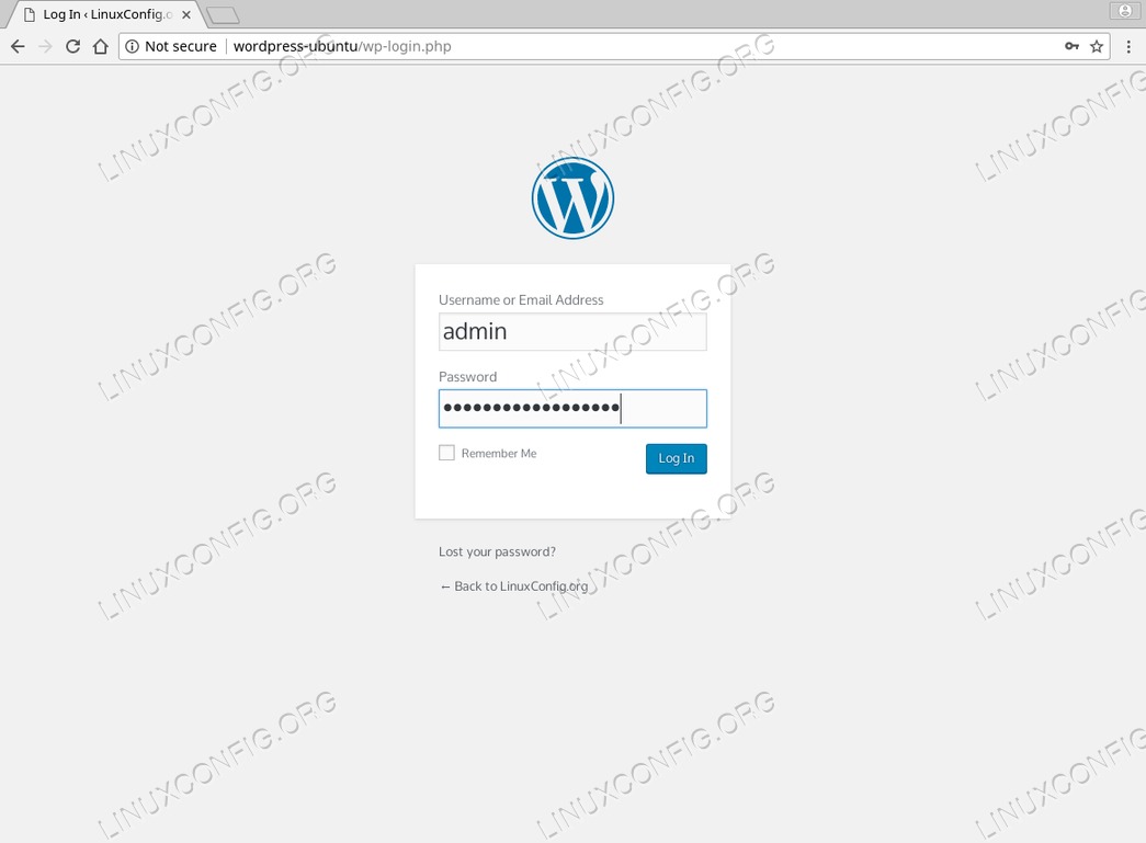 WordPress Ubuntu 18.04 - admin login page
