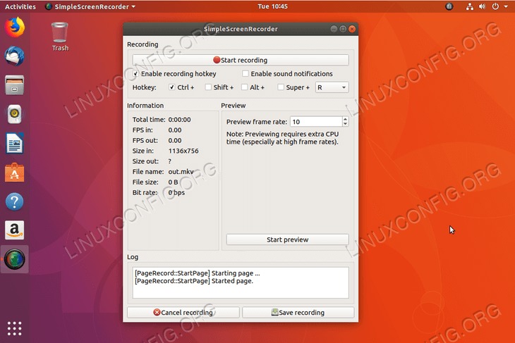 simplescreenrecorder on Ubuntu 18.04 Bionic Beaver Linux - start desktop recording
