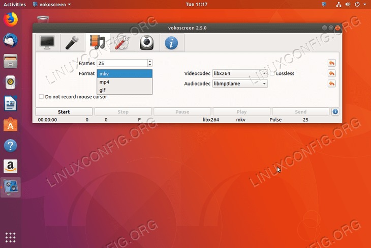 VokoScreen on Ubuntu 18.04 Bionic Beaver Linux - codec mp4 or mkv or gif