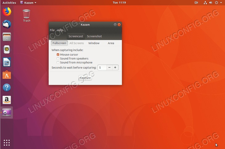 kazam on Ubuntu 18.04 Bionic Beaver Linux - settings