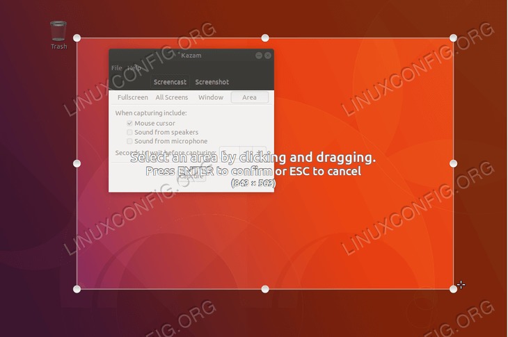 kazam on Ubuntu 18.04 Bionic Beaver Linux - select area
