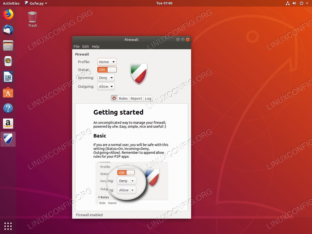 Enabled firewall on Ubuntu 18.04