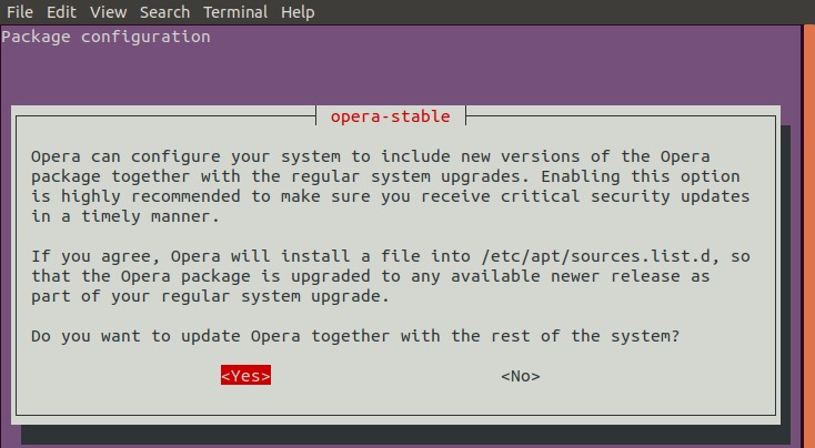 Install Opera with apt