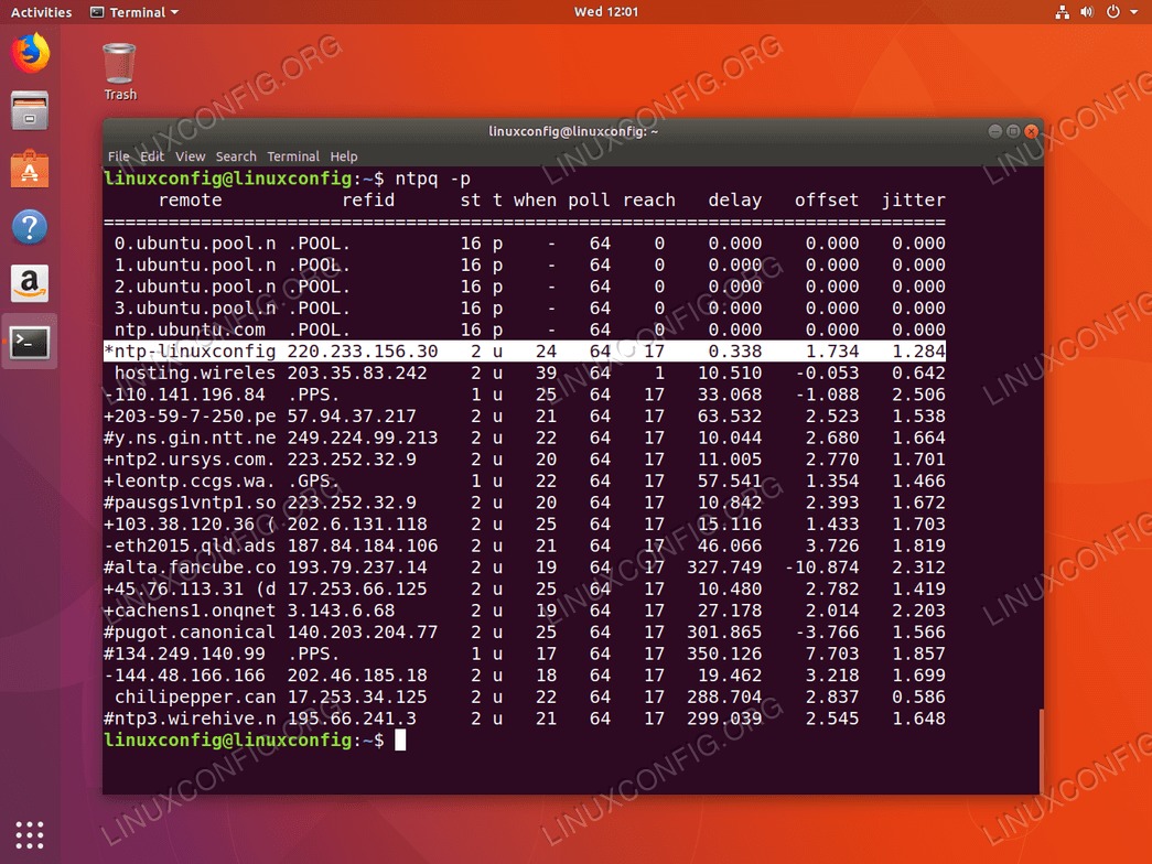 Using NTP server on Ubuntu 18.04