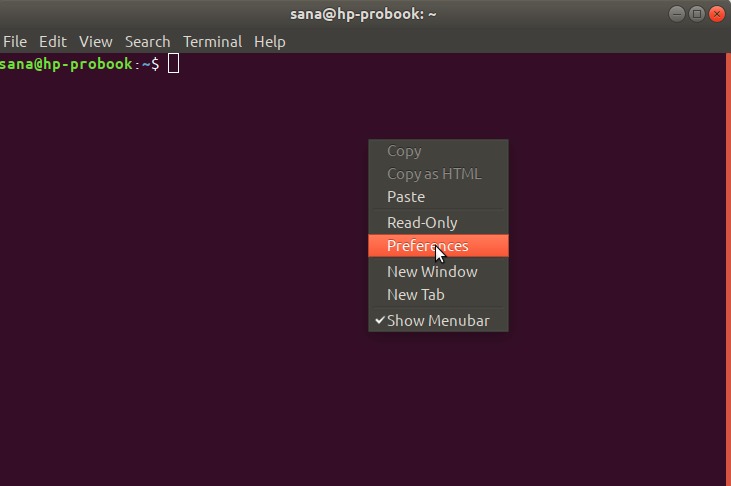 Right-click in terminal window