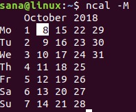 ncal -M option