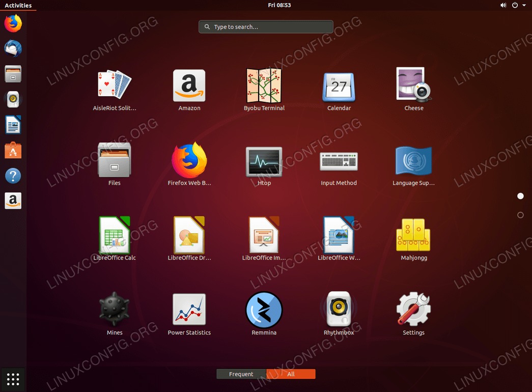 Gnome Desktop Application Menu - Ubuntu 18.04
