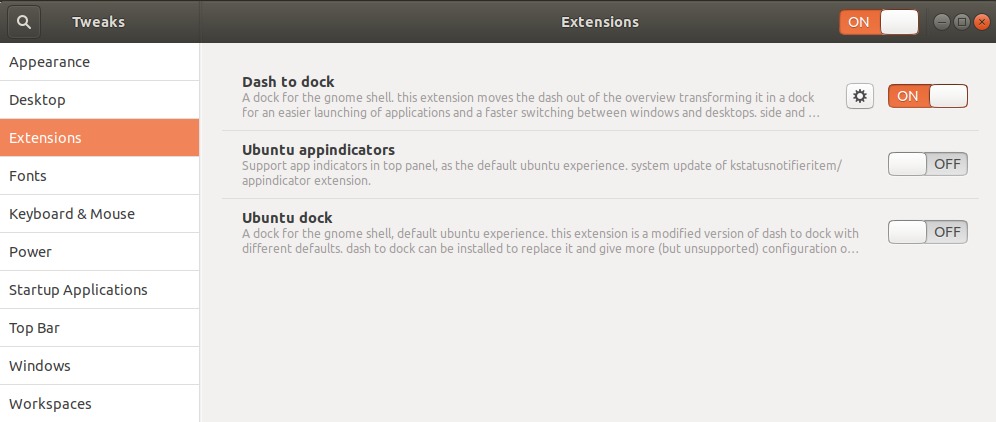 Configure Dash-To-Dock Extensions