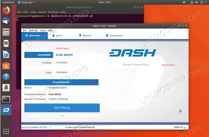 dash wallet on ubuntu 18.04 bionic beaver linux desktop