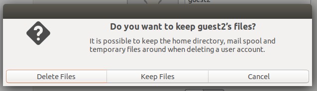 Choose if you like to keep the files of the user