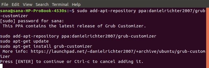 Add Ubuntu PPA for Grub Customizer