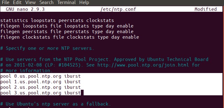 Add pool servers in ntp.conf file