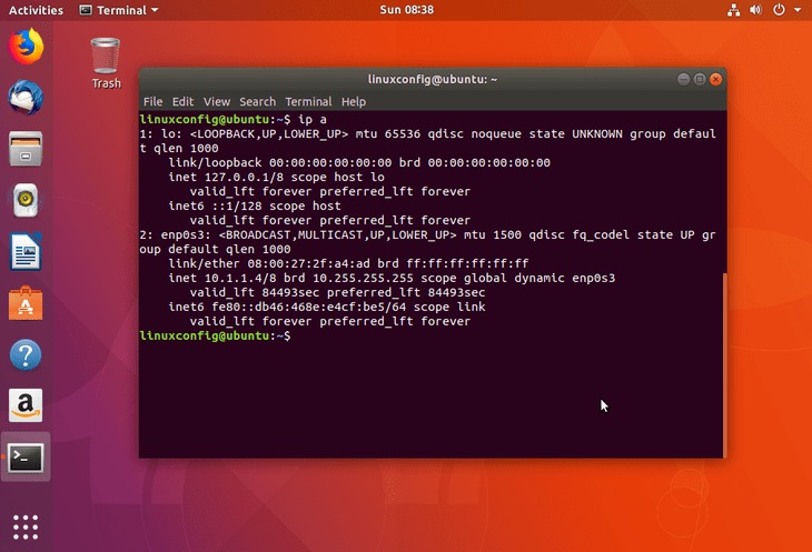 ubuntu 18.04 bionic beaver show IP address from terminal