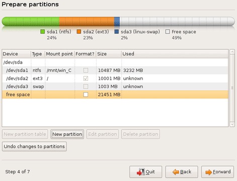 Create a first logical partition