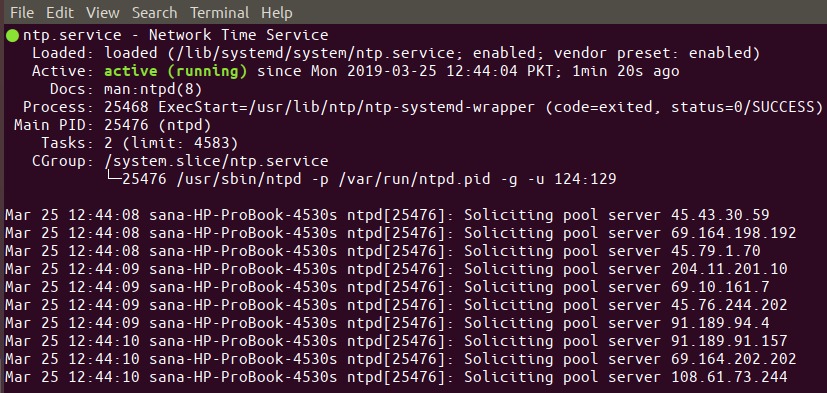 Check NTP server status