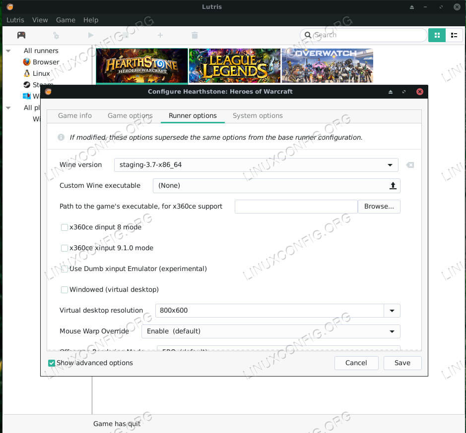 Lutris Hearthstone Configuration