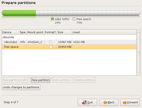 Create new primary partition