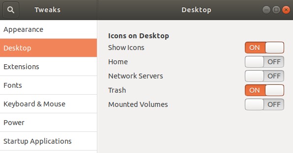 Tweaks Desktop settings