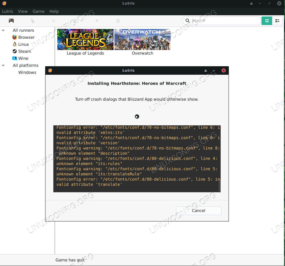 Lutris Installing Hearthstone