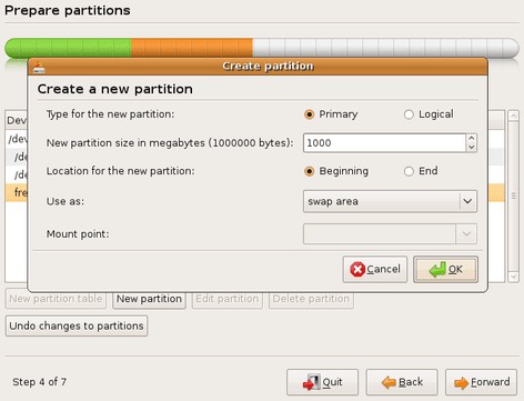 Define a attributes for a SWAP partition