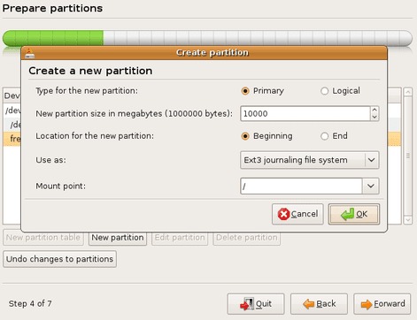 Define a attributes for a new partition