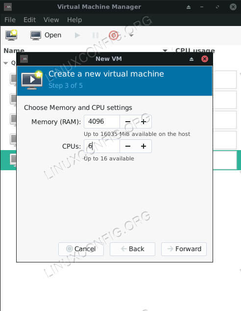 Virt-Manager Allocate CPU Memory Ubuntu 18.04