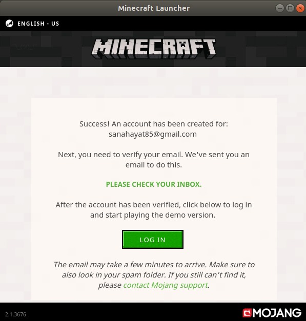 Minecraft successful signup